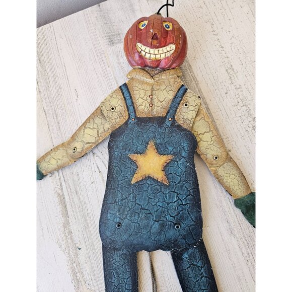 Large metal pull string pumpkin Halloween farmer unique hanging decor - Picture 3 of 9